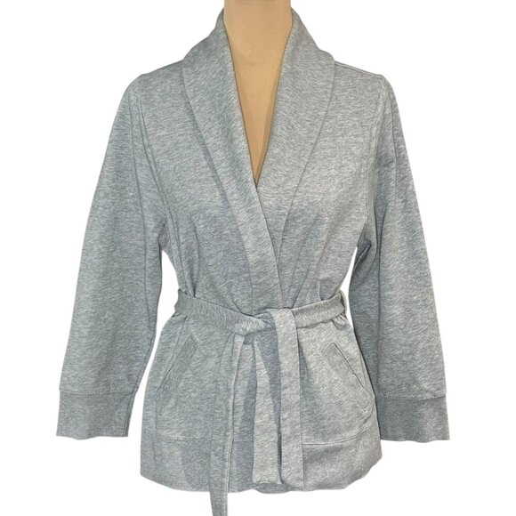 J. Crew Antique Fleece Cardigan Sz.XL Gray Belted Shawl Capsule Wardrobe Staple - Picture 1 of 10